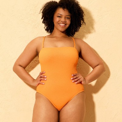 Женские купальники Shade & Shore Women's Jacquard Full Coverage Bandeau One Piece Swimsuit - Shade & Shore™ Orange M — фото 4