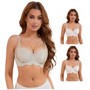 INSPIRE CHIC 3 Pcs Women's Soft Underwire Front Cross Lightly Adjustable Straps Training Minimizers Bras 2 White 1 Green 34B - 1 of 4
