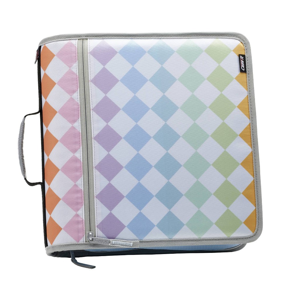 Case-it 3" Zipper Binder with Expanding File Folder Pastel Diamonds Gray