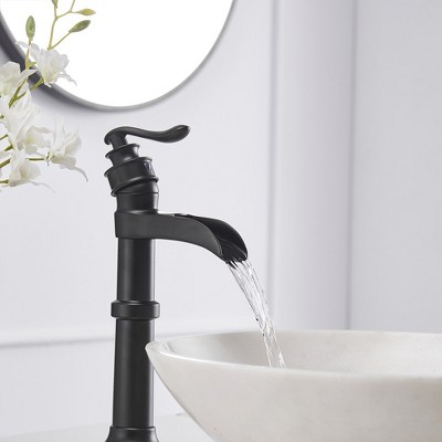 Matte Black Single-Handle Waterfall Vessel Bathroom Faucet