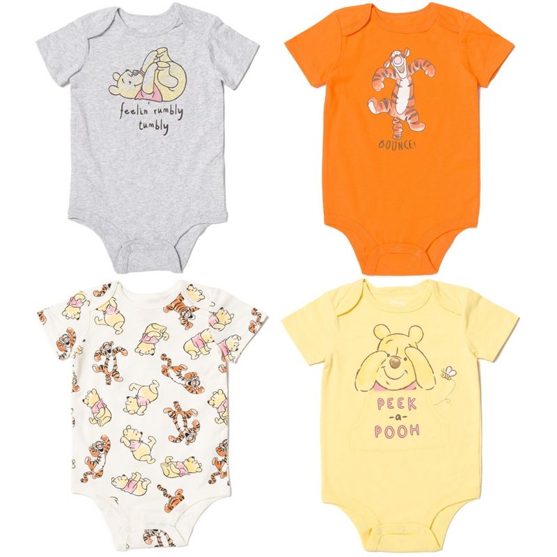 Disney Winnie the Pooh Tigger Winnie the Pooh Baby 4 Pack Snap Bodysuits Newborn to Infant , 1 of 8