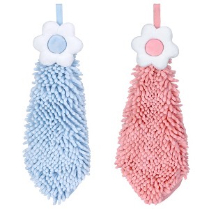 REGALWOVEN Chenille Soft Absorbent Flower Hanging Hand Towels for Bathroom 2 Pcs - 1 of 4