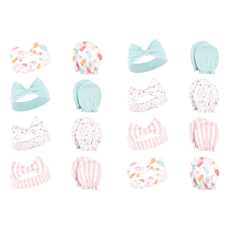 Hudson Baby Infant Girl 16Pc Headband and Scratch Mitten Set, Ice Cream, 0-6 Months, 1 of 3