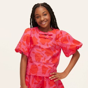Girls' Classic Rose Puff Short Sleeve Blouse - kate spade new york x Target Pink/Red - 1 of 4