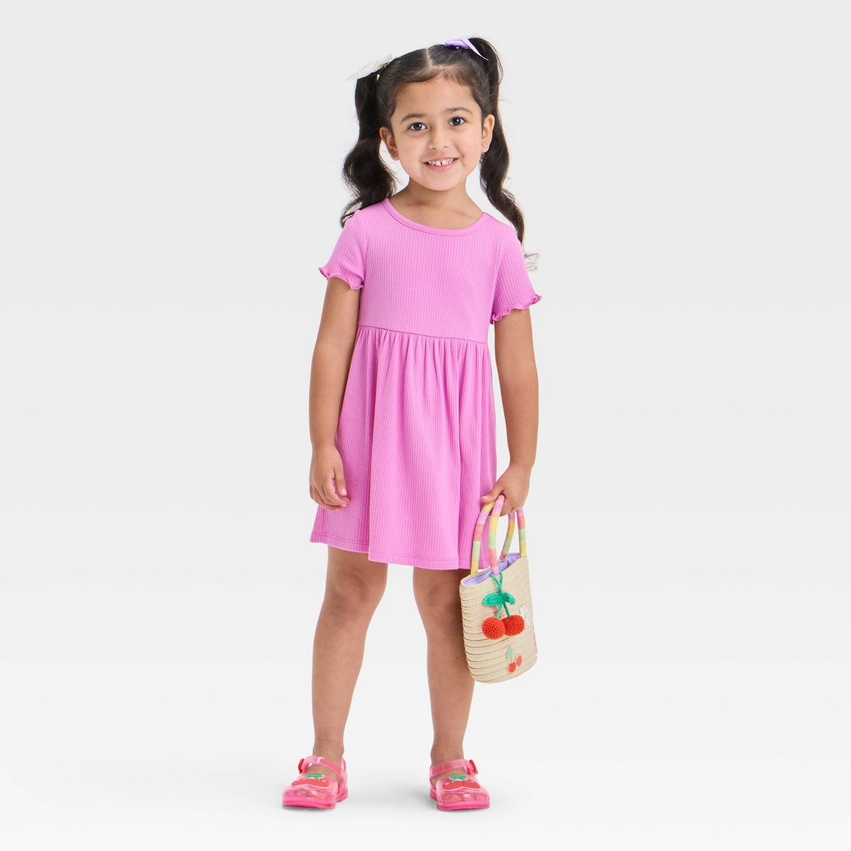 Toddler Girls' Short Sleeve Solid Ribbed Dress - Cat & Jack™ - thumbnail 3
