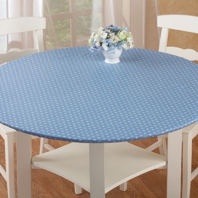 Blue Print Round Vinyl Fitted Table Cover with Flannel Backing