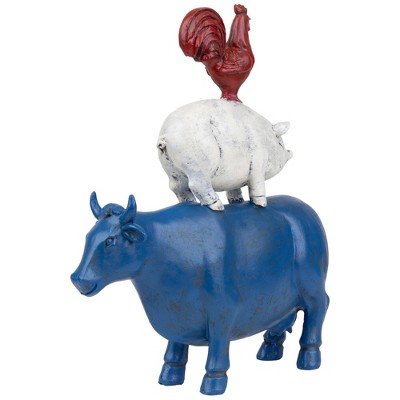 12" Patriotic Stacked Farm Animals Polystone Garden Statue