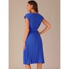Allegra K Women's Pleated Crew Neck Cap Sleeve Tie Waist A-Line Dresses - 4 of 4