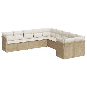 vidaXL 10 Piece Patio Sofa Set with Cushions Beige Poly Rattan - Beige and Cream Without Table - 1 of 4