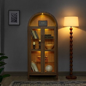 NEWLAYOUT Arched Storage Cabinet with Lamp, Modern Retro Wooden Storage Cabinet with Adjustable Glass - 1 of 4
