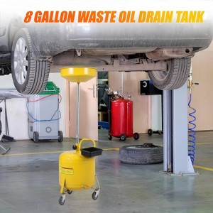 8 Gallon Waste Oil Drain Tank with Wheels, Adjustable Funnel Height 38-65 Inches, Built-in Toolbox, Large Capacity for Garages Auto Repair Shops - 1 of 4