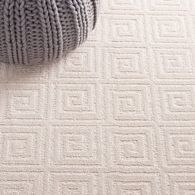 Ivory Hand-knotted Rectangular Synthetic Rug, 58x16