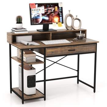 Tangkula Computer Desk with Monitor Shelf 48" Home Office Writing Desk with Drawer Storage Shelves CPU Stand