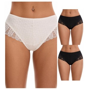 INSPIRE CHIC 3 Packs Women's Mid Rise Breathable Soft Lace Overlay Underwear Seamless Hipster Briefs - 1 of 4