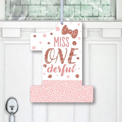 Big Dot of Happiness 1st Birthday Little Miss Onederful - Hanging Porch Girl First Birthday Party Outdoor Decorations - Front Door Decor 1 Piece Sign