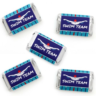 Big Dot of Happiness Making Waves - Swim Team - Mini Candy Bar Wrapper Stickers - Swimming Party or Birthday Party Small Favors - 40 Count