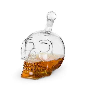 Foster & Rye Skull Liquor Decanter, Clear Glass Skull Shaped Whiskey Decanter with Stopper, 25 Ounce Capacity, Set of 1
