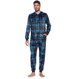 Ashford & Brooks Men's Adult Mink Fleece Hooded One-Piece Union Suit Pajamas - 1 of 4