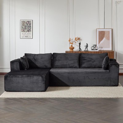 Minimalist Corduroy L-Shape Sectional with Chaise - Deep Seating Sleeper Sofa for Living Room & Lounge
