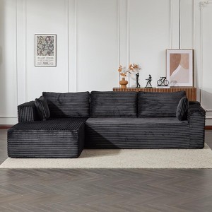 Minimalist Corduroy L-Shape Sectional with Chaise - Deep Seating Sleeper Sofa for Living Room & Lounge - 1 of 4
