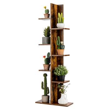 Costway Open Concept Bookcase Plant Display Shelf Rack Holder Wood Walnut\Brown