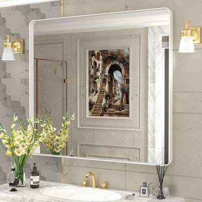 Apmir Rectangular Aluminum Alloy Framed and Tempered Glass Wall Bathroom Vanity Mirror in Matte Black/ Gold/ Silver/ Brown