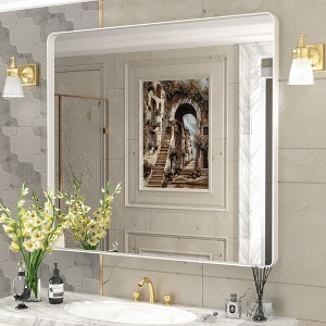 Apmir 36 in. W x 40 in. H Rectangular Aluminum Alloy Framed and Tempered Glass Wall Mirror in Matte White - 1 of 4