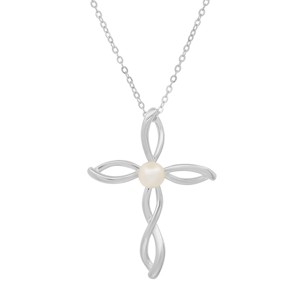 Sterling Silver Pearl Cross Pendant - 1 of 2