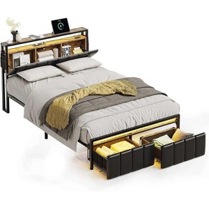 Bestier LED Bed Frame with Hidden Storage Headboard - 1 of 4