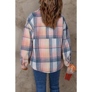 Brown Plaid Flap Pockets Shacket - 1 of 1