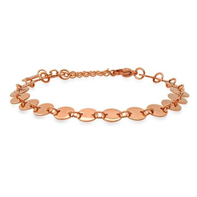 Steeltime Ladies 18k rose gold plated stainless steel round circle disk link bracelet