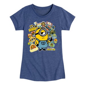 Girls' - Despicable Me Minions - Minion & Banana Stickers Fitted Short Sleeve Graphic T-Shirt - 1 of 4