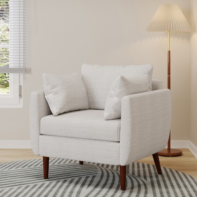 TOAOTBNBO Upholstered Accent Chair with Birch Wood Leg, Sofa Armchair with Soft Cushion Club Chair for Bedroom, Beige