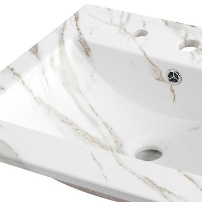 Ancillary 20" White Marble Effect Ceramic Rectangular Single Sink Basin Vanity Top
