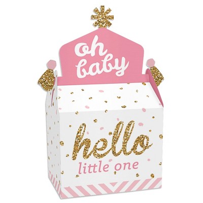 Big Dot of Happiness Hello Little One - Pink and Gold - Treat Box Party Favors - Girl Baby Shower Goodie Gable Boxes - Set of 12