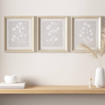 Beige and White Botanical Framed Wall Art Set, 12" x 14", 3-Piece