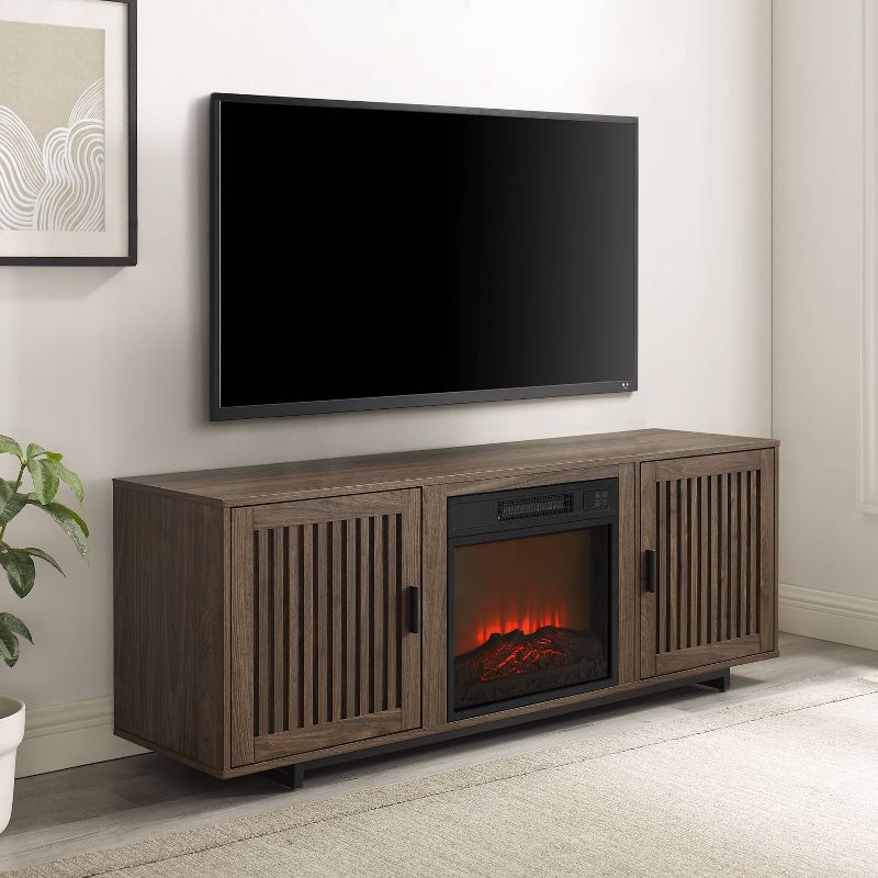 58&#34; Silas Low Profile TV Stand for TVs up to 65&#34; with Fireplace Walnut - Crosley, 3 of 16