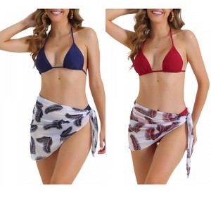 INSPIRE CHIC Women's Triangle Halter High Cut Thong Leaf Print Cover Up Skirt Swimwear Bathing Bikini Suits 2 Sets - 1 of 4
