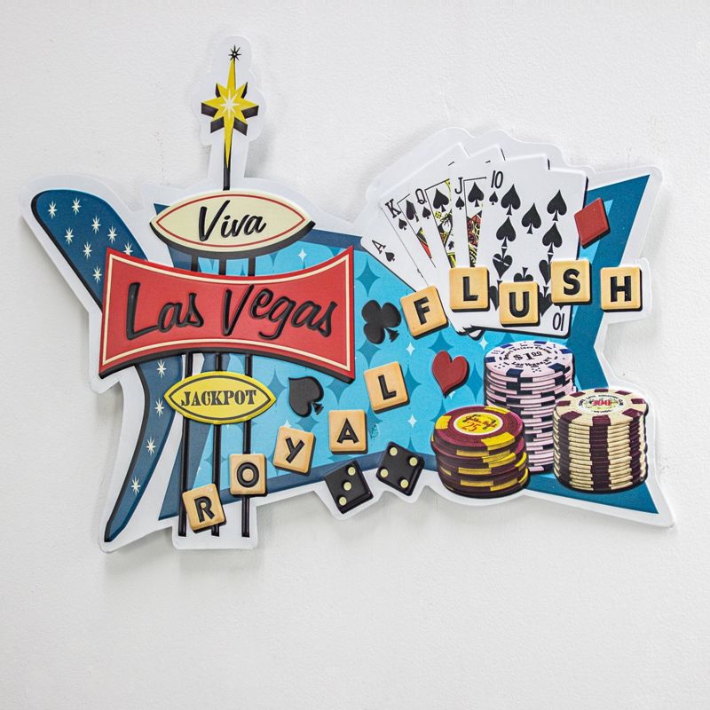 18&#34; x 13&#34; Viva Las Vegas Royal Flush Embossed Metal Sign Sky Blue/Red/Yellow - American Art Decor, 6 of 7