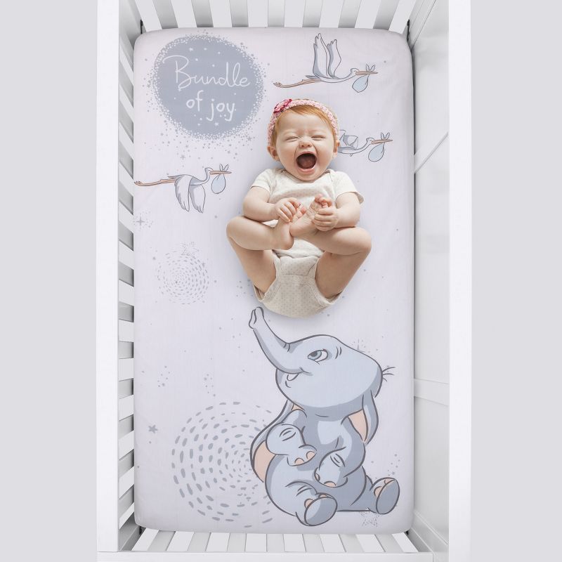 Disney Dumbo Sweet Little Baby Light Blue and White Storks "Bundle of Joy" 100% Cotton Photo Op Nursery Fitted Crib Sheet, 4 of 6