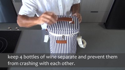 Black Insulated 4-Bottle Wine Carrier Tote with Leather Handle