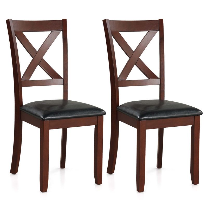 Costway Wooden Dining Chairs Set of 2 Kitchen Side Chair with Padded Seat Rubber Wood Legs, 1 of 8