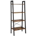 54.1" 4 Tiered Rustic Wooden Ladder Shelf with Iron Framework Brown/Black - Benzara