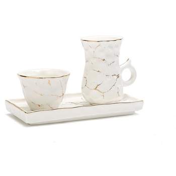 Classic Touch White Porcelain Tea Set Textured with Gold Speckles