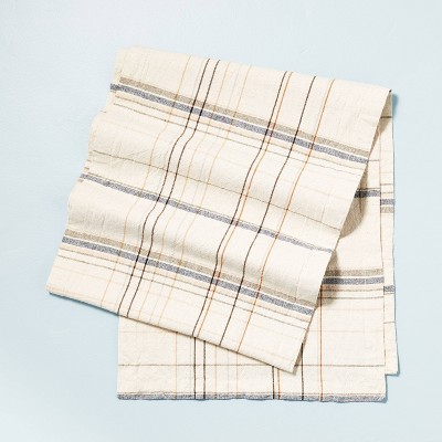 14" x 72" Thin Stripe Plaid Woven Table Runner Blue/Natural - Hearth & Hand™ with Magnolia