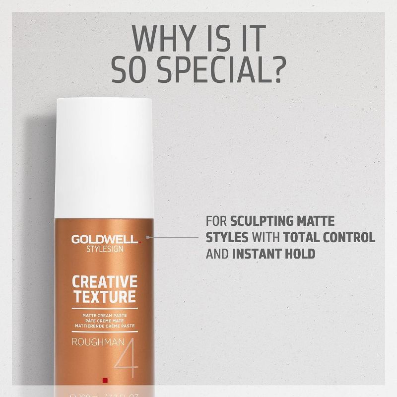 Goldwell StyleSign Creative Texture ROUGHMAN Matte Cream Paste (3.38 oz) Rough Man Matt Hair Finish for Men, 2 of 4