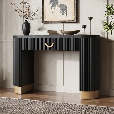 Industrial Curved Console Table, 47.8" Long Sofa Table Narrow Entryway Table for Living Room Entryway Hallway