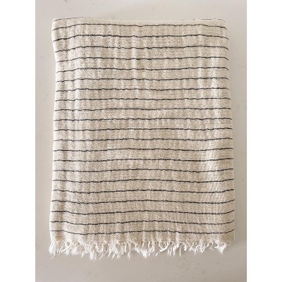 Beige Striped Turkish Cotton Crinkled Throw Beige