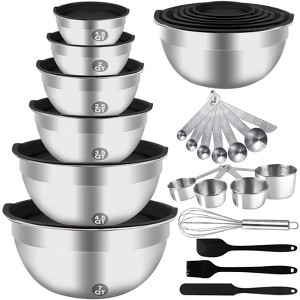 Itopfox 27PCS Stainless Steel Mixing Bowl Set with Lids, Nesting Bowls & Baking Utensils for Kitchen Prep, Measuring Cups & Spoons Included - 1 of 4