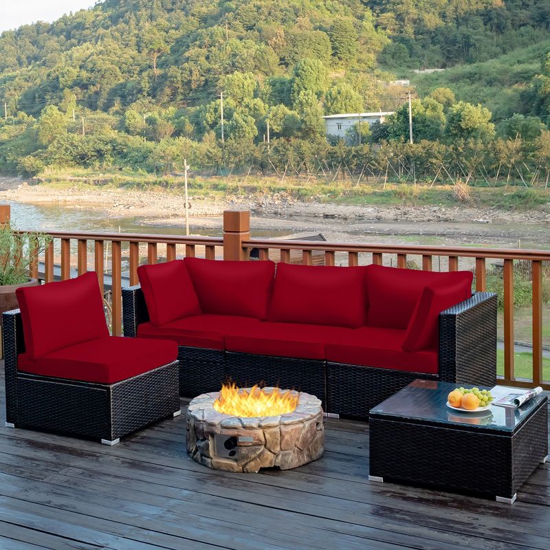 Costway  5PCS Patio Rattan Furniture Set Cushioned Sofa & Chair Coffee Table, 1 of 15